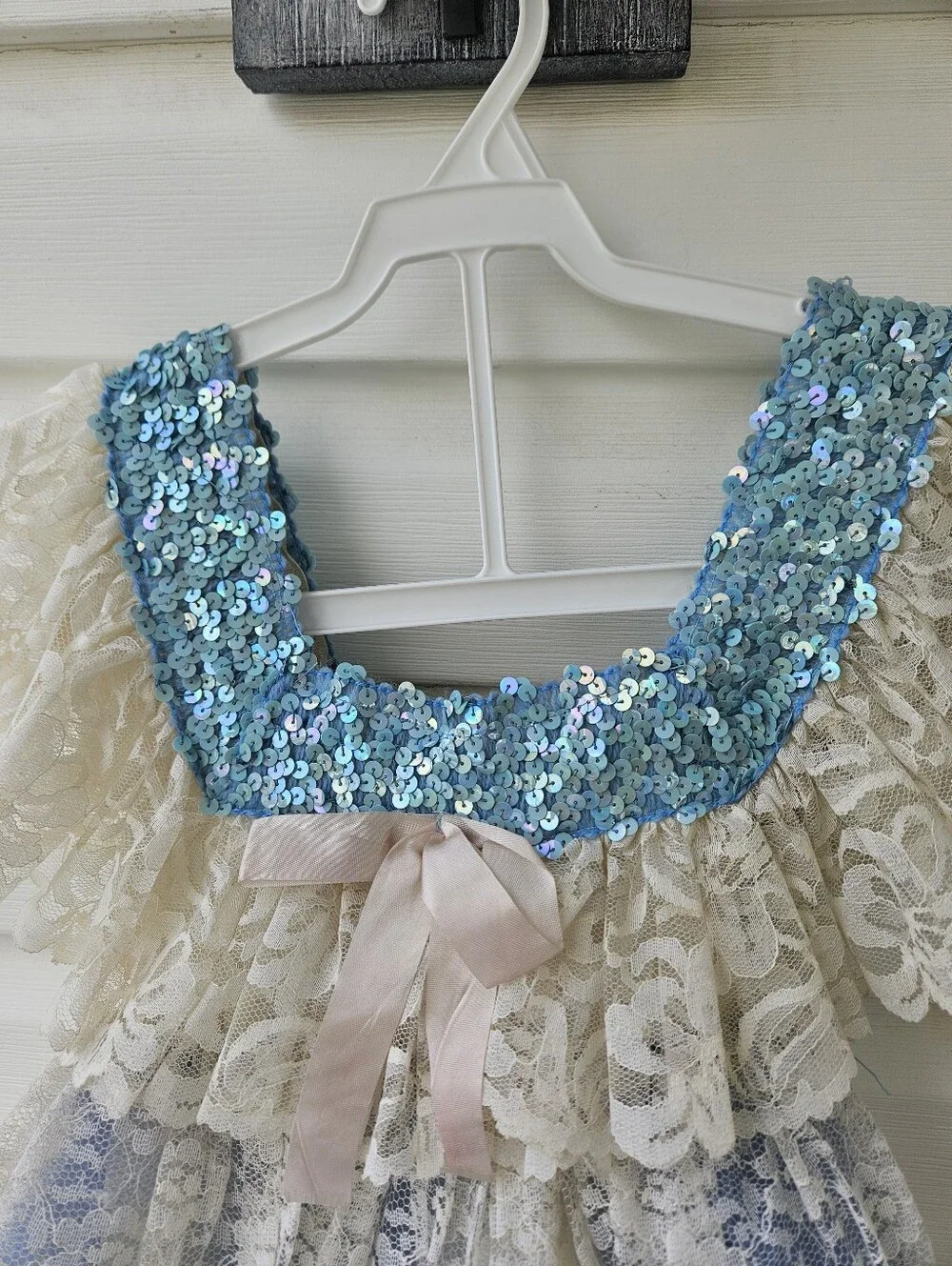Vintage Art Stone Toddler Dance Costume Blue Sequin Lace Leotard Size 2